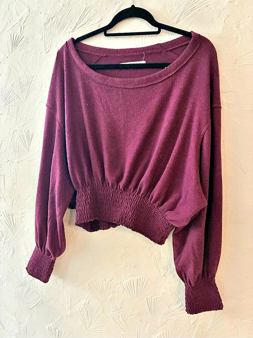 Long Sleeve Smocked Hem Top in Purple